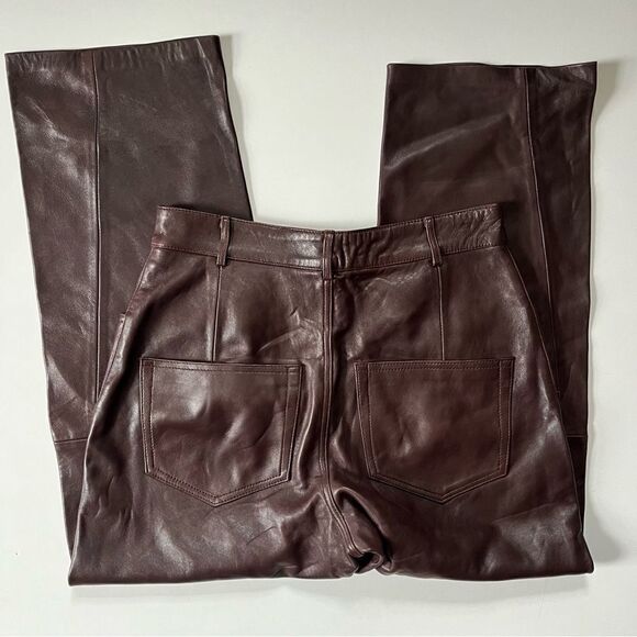 Zara Brown Genuine Leather Straight Leg Pants - Picture 6 of 11